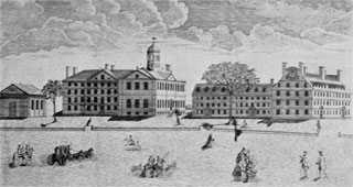 Revere's Print of Harvard: Engraved after Joshua Chadwick, this print bears the title beneath the view, "A Westerly View of the College in Cambridge." The buildings depicted are Holden Chapel, Hollis, Harvard, Stoughton, and Massachusetts halls. Revere's Print of Harvard: Engraved after Joshua Chadwick, this print bears the title beneath the view, "A Westerly View of the College in Cambridge." The buildings depicted are Holden Chapel, Hollis, Harvard, Stoughton, and Massachusetts halls.