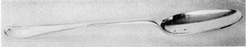 Illustration III: Small Spoon by Peter Quintard: The inventory of his estate included six large spoons, appraised at, £4; and eleven smaller ones at £1:13:0. Illustration III: Small Spoon by Peter Quintard: The inventory of his estate included six large spoons, appraised at, £4; and eleven smaller ones at £1:13:0.