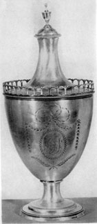 Sugar Bowl by Germon: This urn-shaped piece shows the Adam influence as manifested in America. John Germon worked in Philadelphia 1782-1825. Sugar Bowl by Germon: This urn-shaped piece shows the Adam influence as manifested in America. John Germon worked in Philadelphia 1782-1825.