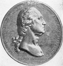 ILLUSTRATION VIII: The Du Vivier Medal: Made in 1786 to commemorate the evacuation of Boston, it was copied from the Houdon portrait statue and may have been the inspiration for some of the Berlin castings. ILLUSTRATION VIII: The Du Vivier Medal: Made in 1786 to commemorate the evacuation of Boston, it was copied from the Houdon portrait statue and may have been the inspiration for some of the Berlin castings.