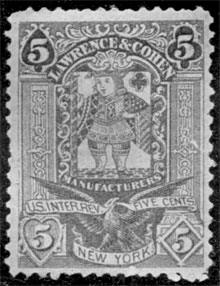 The Jack of Spades: This was the special stamp design of Lawrence & Cohen, New York playing card manufacturers. The Jack of Spades: This was the special stamp design of Lawrence & Cohen, New York playing card manufacturers.