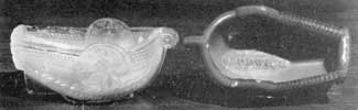 The "Lafayet" Salt Dish: It is lettered "Sandwich" on both the inside and the bottom of the base, and "B. & S. Glass Co." on the flat stern. The "Lafayet" Salt Dish: It is lettered "Sandwich" on both the inside and the bottom of the base, and "B. & S. Glass Co." on the flat stern.