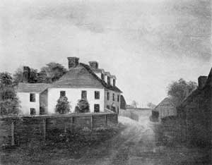 The Lear House, Built Circa 1740: From an oil painting about 1800, it shows the ell that has since been removed. The Lear House, Built Circa 1740: From an oil painting about 1800, it shows the ell that has since been removed.
