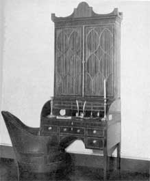 Washington's Desk and Armchair: These pieces were purchased during his Presidency —probably from Thomas Burling, New York cabinetmaker. Upon' retirement, he took them to Mount Vernon where he used them in his study. By his will, these pieces were bequeathed to Dr. James Craik, his physician, and were returned to Mount Vernon about twenty-five years ago. Washington's Desk and Armchair: These pieces were purchased during his Presidency —probably from Thomas Burling, New York cabinetmaker. Upon' retirement, he took them to Mount Vernon where he used them in his study. By his will, these pieces were bequeathed to Dr. James Craik, his physician, and were returned to Mount Vernon about twenty-five years ago.