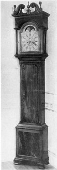 1. Scroll-pedimented tallcase clock, c. 1775. The top and fretwork just below cornice are in keeping with those on highboys and chests-on-chests in the Philadelphia Chippendale style. 1. Scroll-pedimented tallcase clock, c. 1775. The top and fretwork just below cornice are in keeping with those on highboys and chests-on-chests in the Philadelphia Chippendale style.