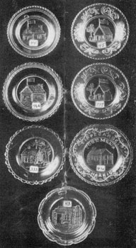 2. Seven varieties of log cabin cup plates, mementos of Harrison's campaign for the Presidency in 1840. 2. Seven varieties of log cabin cup plates, mementos of Harrison's campaign for the Presidency in 1840.