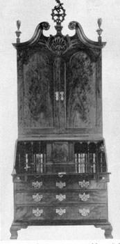 4. Secretary-bookcase, c. 1775, with a pitch scroll top not unlike tops of 18th century highboys. Use of solid doors is unusual. 4. Secretary-bookcase, c. 1775, with a pitch scroll top not unlike tops of 18th century highboys. Use of solid doors is unusual.