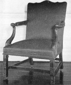 7. Marlborough type armchair, as elaborate as its London prototype. This one was made by Thomas Affleck for Governor John Penn. 7. Marlborough type armchair, as elaborate as its London prototype. This one was made by Thomas Affleck for Governor John Penn.