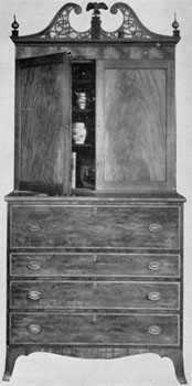 An American-Made Secretary: Probably by John Seymour & Son, Boston, this piece decorated with crotch-grain mahogany veneer, satinwood banding of drawer fronts, and delicate lines of inlay as well as ivory keyhole plates, shows how the Hepplewhite style could be adapted by a skilled American cabinetmaker. An American-Made Secretary: Probably by John Seymour & Son, Boston, this piece decorated with crotch-grain mahogany veneer, satinwood banding of drawer fronts, and delicate lines of inlay as well as ivory keyhole plates, shows how the Hepplewhite style could be adapted by a skilled American cabinetmaker.