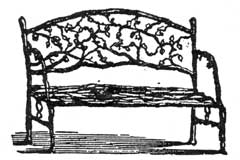 A Naturalistic Bench in Iron: This wood-cut illustration from a catalogue of Chase Brothers, Boston, published in the 1850's shows a design inspired from garden furniture made of bent branches selected from especially knarled small branches. A Naturalistic Bench in Iron: This wood-cut illustration from a catalogue of Chase Brothers, Boston, published in the 1850's shows a design inspired from garden furniture made of bent branches selected from especially knarled small branches.
