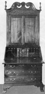 Another Bachman Secretary Made Circa 1780-1800: Notice shell carving on central door of interior, repeated as the decorative element between scrolls on top, and the "unfolding-tulip" flame finials placed at the very outer edge of the pediment and not in line with the stiles. Another Bachman Secretary Made Circa 1780-1800: Notice shell carving on central door of interior, repeated as the decorative element between scrolls on top, and the "unfolding-tulip" flame finials placed at the very outer edge of the pediment and not in line with the stiles.