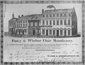 Bill of John K. Cowperthwaite, New York Windsor Chairmaker: Dated May II, 1825, it shows his shop at 4 Chatham Square with those adjoining it. Cowperthwaite, like many others, made both Windsors and fancy chairs. Bill of John K. Cowperthwaite, New York Windsor Chairmaker: Dated May II, 1825, it shows his shop at 4 Chatham Square with those adjoining it. Cowperthwaite, like many others, made both Windsors and fancy chairs.