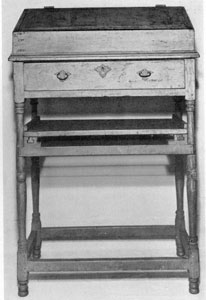 Illustration III: Early American Standing Desk: Made of pine before 1750, it was first used by Gyles Merrill, class of 1752, Harvard. Later by James Merrill and other descendants. Illustration III: Early American Standing Desk: Made of pine before 1750, it was first used by Gyles Merrill, class of 1752, Harvard. Later by James Merrill and other descendants.