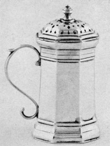 Illustration XIII: An Early Pepper Pot: By Samuel Gray, 1684-1713, who worked in both Boston and New London. The design is similar to English ones of the same kind and period. Illustration XIII: An Early Pepper Pot: By Samuel Gray, 1684-1713, who worked in both Boston and New London. The design is similar to English ones of the same kind and period.