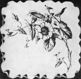 5. First piece of Belleek ware made in this country gracefully decorated porceloin plaque made in 1882 by Ott & Brewer of Trenton, N. J. 5. First piece of Belleek ware made in this country gracefully decorated porceloin plaque made in 1882 by Ott & Brewer of Trenton, N. J.