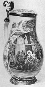 Illustration IV: Adoration of the Magi Jug: This fayence piece was decorated by an unidentified artist known as the monogramist W. R. Illustration IV: Adoration of the Magi Jug: This fayence piece was decorated by an unidentified artist known as the monogramist W. R.