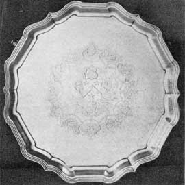 4. Another example of the way Augustine Courtauld gained distinguished simplicity by leaving much of his silver surface plain. Vigorously shaped salver dating from 1730-31. Engraved with the arms of Blackett. 4. Another example of the way Augustine Courtauld gained distinguished simplicity by leaving much of his silver surface plain. Vigorously shaped salver dating from 1730-31. Engraved with the arms of Blackett.