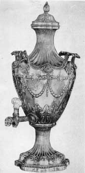 7. Repousse silver hot water urn in the neo-classical style. Bearing the marks of Louisa Courtauld and George Cowles, 1776. 7. Repousse silver hot water urn in the neo-classical style. Bearing the marks of Louisa Courtauld and George Cowles, 1776.