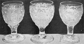 Less Usual Designs of Sandwich Lacy Goblets: Goblet D shows the juncture of bowl and stem very clearly, while in goblets E and F this joining is less evident. Goblets E and F appear less often than goblet D. Less Usual Designs of Sandwich Lacy Goblets: Goblet D shows the juncture of bowl and stem very clearly, while in goblets E and F this joining is less evident. Goblets E and F appear less often than goblet D.