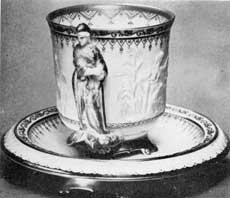 7. Liberty cup in hard paste ("true") porcelain, a show piece made by the Union Porcelain Works, Brooklyn, N. Y., first American makers of true hard-paste porcelain. 7. Liberty cup in hard paste ("true") porcelain, a show piece made by the Union Porcelain Works, Brooklyn, N. Y., first American makers of true hard-paste porcelain.