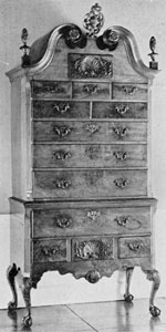 Philadelphia Chippendale Highboy: Representative of the work of this center at its purest and best, the carved ornamentation is restrained and not too ornate. Made of mahogany, it is from the Garvan collection and was exhibited in the Girl Scout loan exhibition of 1929. Philadelphia Chippendale Highboy: Representative of the work of this center at its purest and best, the carved ornamentation is restrained and not too ornate. Made of mahogany, it is from the Garvan collection and was exhibited in the Girl Scout loan exhibition of 1929.