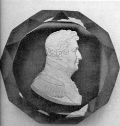 Profile Portrait of Cornwallis: Aspley Pellatt of London obtained a patent in 1819 for such profile medallions embedded in glass with the appearance of silver. Profile Portrait of Cornwallis: Aspley Pellatt of London obtained a patent in 1819 for such profile medallions embedded in glass with the appearance of silver.