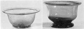 Illustration VI, VI-A: Two Footed Bowls: Illustration VI, an Alexandrian example of 4th Century; VI-A, late ISM Century American example of South Jersey type. Note the marked similarity in outline. twofootedbowls