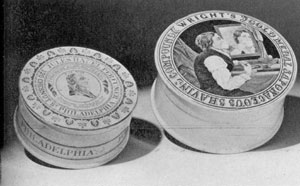 Two Pottery Containers: One of these contained Jules Hauell's Beauty Cream; the other Wright's Shaving Cream. Two Pottery Containers: One of these contained Jules Hauell's Beauty Cream; the other Wright's Shaving Cream.