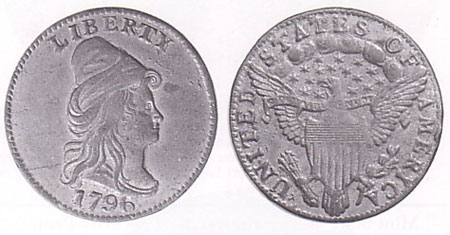 An example of the 1796 no stars quarter eagle struck in white metal from rusted dies. This is a restrike believed to have been made by Joseph Mickley or Montroville Dickeson from dies the mint sold as scrap. Photo courtesy of Heritage via uspatterns.com. an example of the 1796 no stars quarter eagle struck in white metal from rusted dies. This is a restrike believed to have been made by Joseph Mickley or Montroville Dickeson from dies the mint sold as scrap. Photo courtesy of Heritage via uspatterns.com.