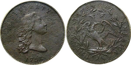 This copper trial piece is the first dollar struck by the US Mint. Photo courtesy of Ira & Larry Goldberg's Coins & Collectibles via uspatterns.com. This copper trial piece is the first dollar struck by the US Mint. Photo courtesy of Ira & Larry Goldberg's Coins & Collectibles via uspatterns.com.