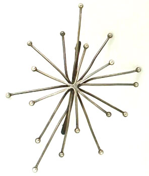 Starburst or "atoms" design handmade sterling brooch by American studio jeweler, Merry Renk; c. early 1950s Starburst or "atoms" design handmade sterling brooch by American studio jeweler, Merry Renk; c. early 1950s
