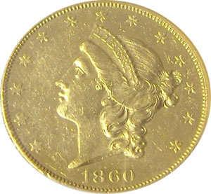 1860-O from SS Republic(front). 1860-O Gold $20 Double Eagle Type 1 No Motto - S.S. Republic from The Arlington Collection of Shipwreck Treasure 1860-O from SS Republic(front). 1860-O Gold $20 Double Eagle Type 1 No Motto - S.S. Republic from The Arlington Collection of Shipwreck Treasure