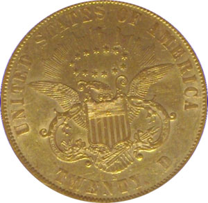 1861- S Paquet Reverse(reverse). 1861-S Gold $20 Double Eagle Type 1 No Motto - Paquet Reverse from The Arlington Collection of Type 1 Double Eagles 1861- S Paquet Reverse(reverse). 1861-S Gold $20 Double Eagle Type 1 No Motto - Paquet Reverse from The Arlington Collection of Type 1 Double Eagles