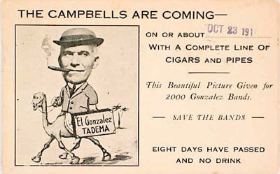 A 1911 Campbell-Lakin Segar Co. advance card. Campell-Lakin Segar Co. was a Portland Oregon wholesaler whose brands included Tadema, El gonzales, Havana Taste, San Lucia, Prime Minister, Refund and Passport. A 1911 Campbell-Lakin Segar Co. advance card. Campell-Lakin Segar Co. was a Portland Oregon wholesaler whose brands included Tadema, El gonzales, Havana Taste, San Lucia, Prime Minister, Refund and Passport
