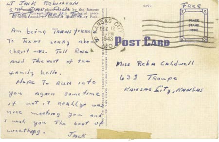 Collectible baseball ephemera includes postcards such as this one written and signed by Jackie Robinson in 1943. JackieRobinsonpostcard