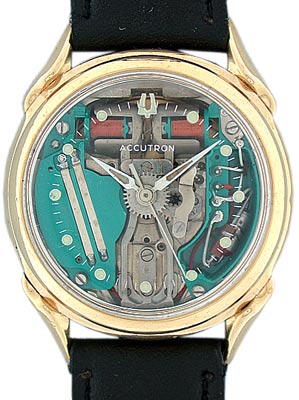 The transparent dial of the 1961 Bulova Accutron Spaceview exposed its revolutionary tuning-fork movement. The transparent dial of the 1961 Bulova Accutron Spaceview exposed its revolutionary tuning-fork movement.