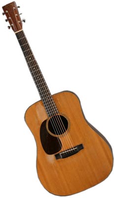 By the 1940s, Martin D-18s (this one is a left-handed model) had acquired an almost boxy shape thanks to its very wide waist. By the 1940s, Martin D-18s (this one is a left-handed model) had acquired an almost boxy shape thanks to its very wide waist.