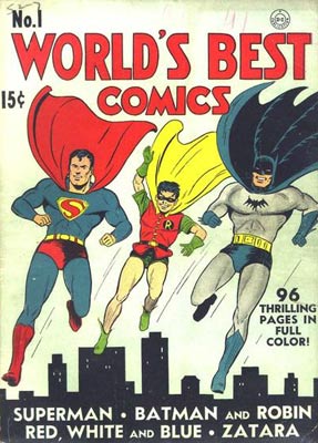 In the spring of 1941, "World's Best Comics" #1 featured Superman, Johnny Thunder, Crimson Avenger, and Batman and Robin. In the spring of 1941, "World's Best Comics" #1 featured Superman, Johnny Thunder, Crimson Avenger, and Batman and Robin.