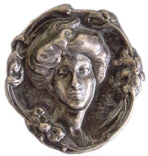 During the Art Nouveau period, Gibson Girls made appearances on jewelry, as in this silver embossed brooch. During the Art Nouveau period, Gibson Girls made appearances on jewelry, as in this silver embossed brooch.