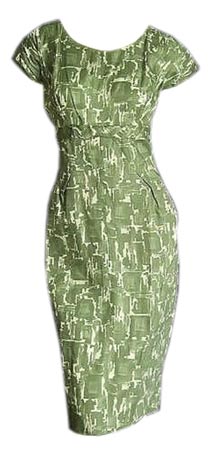 The wiggle dress was a 1950s classic. This atomic-print version is made out of lightweight Celanese acetate and features a pattern of abstracted squares.