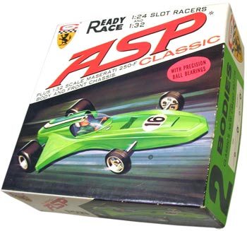 Classic's ready-to-race Asp was a 1/24 scale car, but it was sold with chassis parts and a body to build a 1/32 scale Maserati 250F. Classic's ready-to-race Asp was a 1/24 scale car, but it was sold with chassis parts and a body to build a 1/32 scale Maserati 250F.
