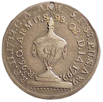 The reverse of the Washington Funeral Medal shown above. Any colonial coin related to Washington is very collectible. The reverse of a Washington Funeral Medal.