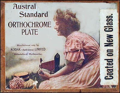 Even the boxes that housed Kodak's glass orthochrome plates (this example is from Australia) showed Kodak Girls taking pictures.