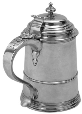 Boston silversmith Rufus Greene produced this handsome tankard around 1740. Partial gift of Courtney Bowdoin Elliott in memory of her father, John Page Elliott; balance funded by the Friends of Colonial Williamsburg Collections. Tankard, ca, 1740