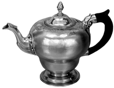 Another Boston silversmith, Daniel Parker, made this silver-and-wood teapot in around 1760. Acquisition funded by Friends of Colonial Williamsburg Collections. Teapot, ca. 1760