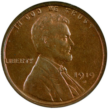 The Lincoln cent, first minted in 1909 to celebrate the centennial of the president's birth, was the first U.S. coin to depict a real person rather than an allegorical figure. 1919-D Louis Eliasberg Lincoln Cent obverse