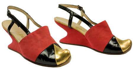 Salvatore Ferragamo, 1940, Italy Red suede wedge mules designed by Salvatore Ferragamo, 1940, Italy