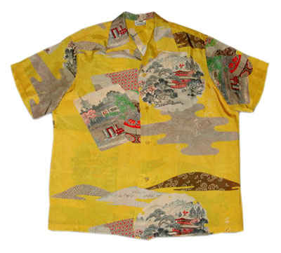 This silk shirt from the 1950s features images you might find on Japanese postcards. Photo: Camille Shaheen Tunberg. This silk shirt from the 1950s features images you might find on Japanese postcards. Photo: Camille Shaheen Tunberg.