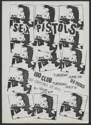 Here's a flyer advertising a pair of early Sex Pistols gigs on June 29 and July 6, 1976. Some of this early punk memorabilia is getting very expensive at auction. Here's a flyer advertising a pair of early Sex Pistols gigs on June 29 and July 6, 1976. Some of this early punk memorabilia is getting very expensive at auction.