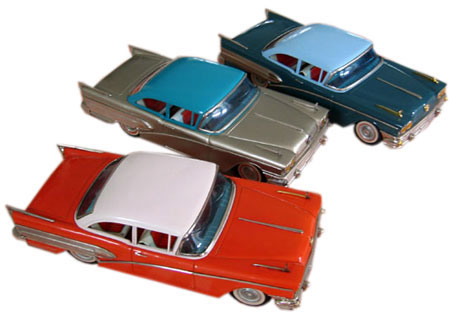 The 1958 ATC friction-powered Buick measured 14 inches long, featured lots of chrome, and came in even more colors than the ones shown here. The 1958 ATC friction-powered Buick measured 14 inches long, featured lots of chrome, and came in even more colors than the ones shown here.